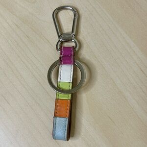 Coach Legacy Stripe Leather Bag Charm Keyring